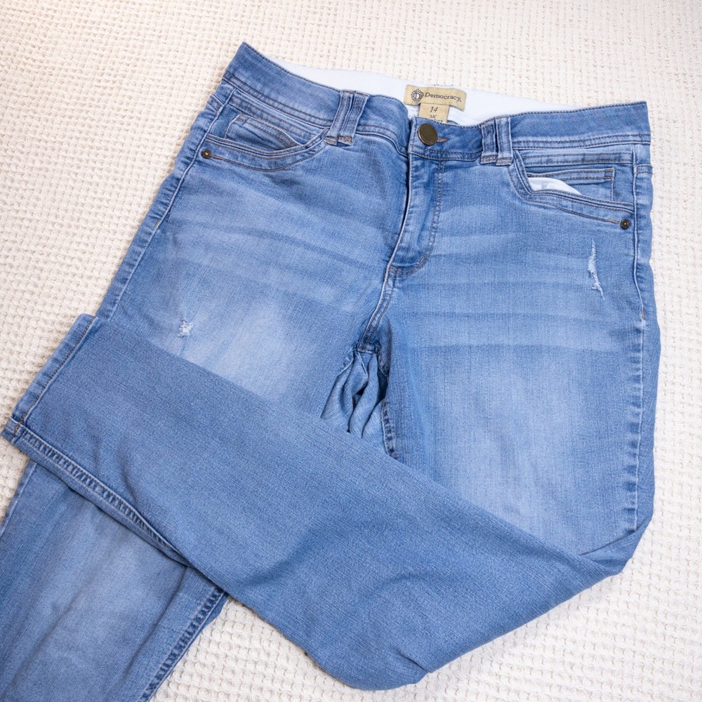 Democracy Ab Solution Skinny Jeans Womens 10 Medium Wash Distressed Blue Denim
